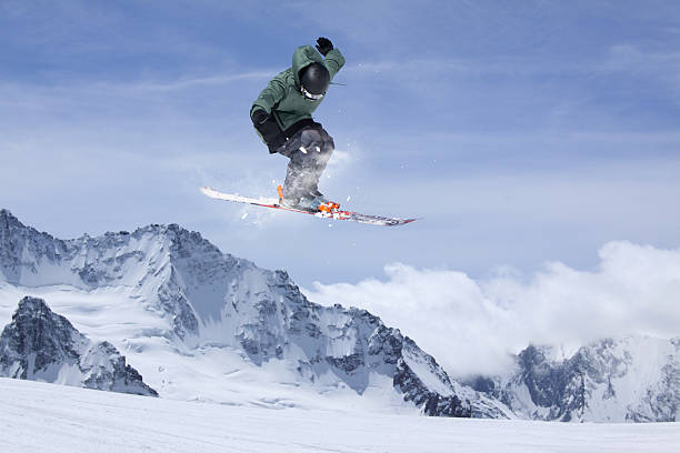 istock Flying skier on mountains. Extreme sport 500402554