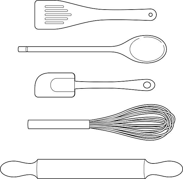 요리 조리 - cooking kitchen utensil wood isolated stock illustrations