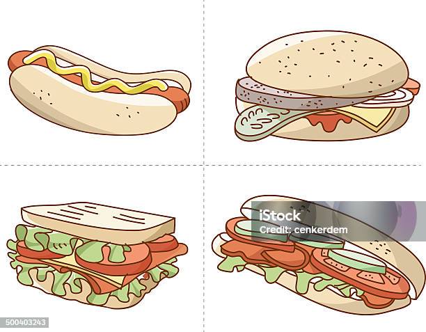Ręcznie Rysowane Fast Food Wektor - Stockowe grafiki wektorowe i więcej obrazów Bez ludzi - Bez ludzi, Burger, Bułka