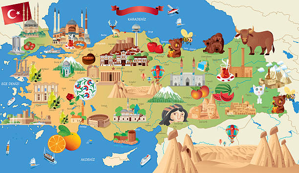 kreskówka, mapa turcja - ararat stock illustrations