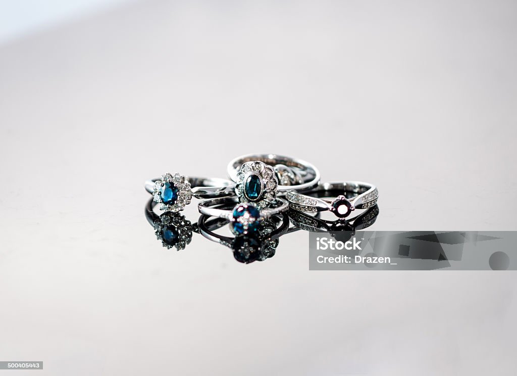 Old fashion rings on reflective background Close-up Stock Photo