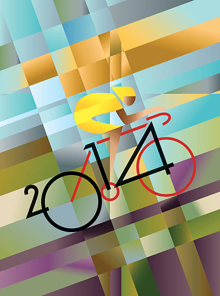 Cycle Race 2014 Art deco style poster image celebrating cycling in 2014. Ideal for overlaying headline typography - which looks great on an angle.  cycle racing stock illustrations