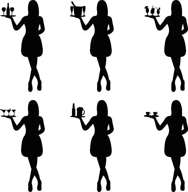 Vector illustration of Beautiful sexy waitress silhouette