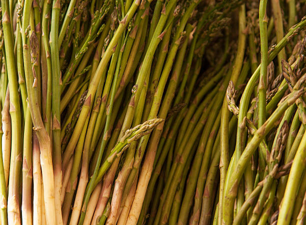 A close-up of wild asparagus at a spring market in Italy.