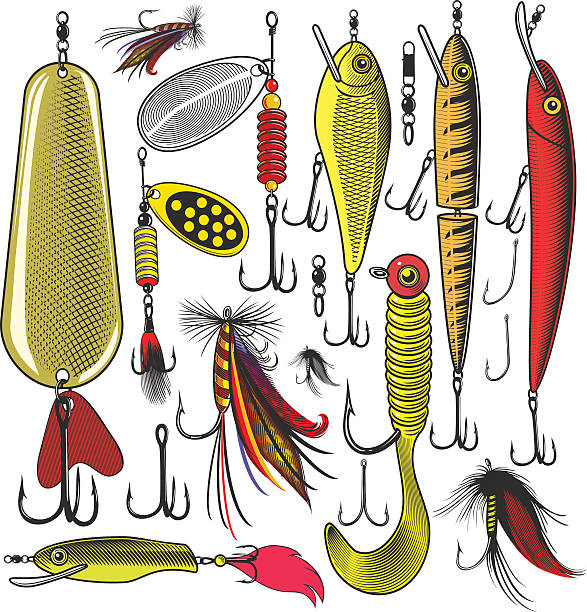 искусственное рыбалка lures - bass angling stock illustrations