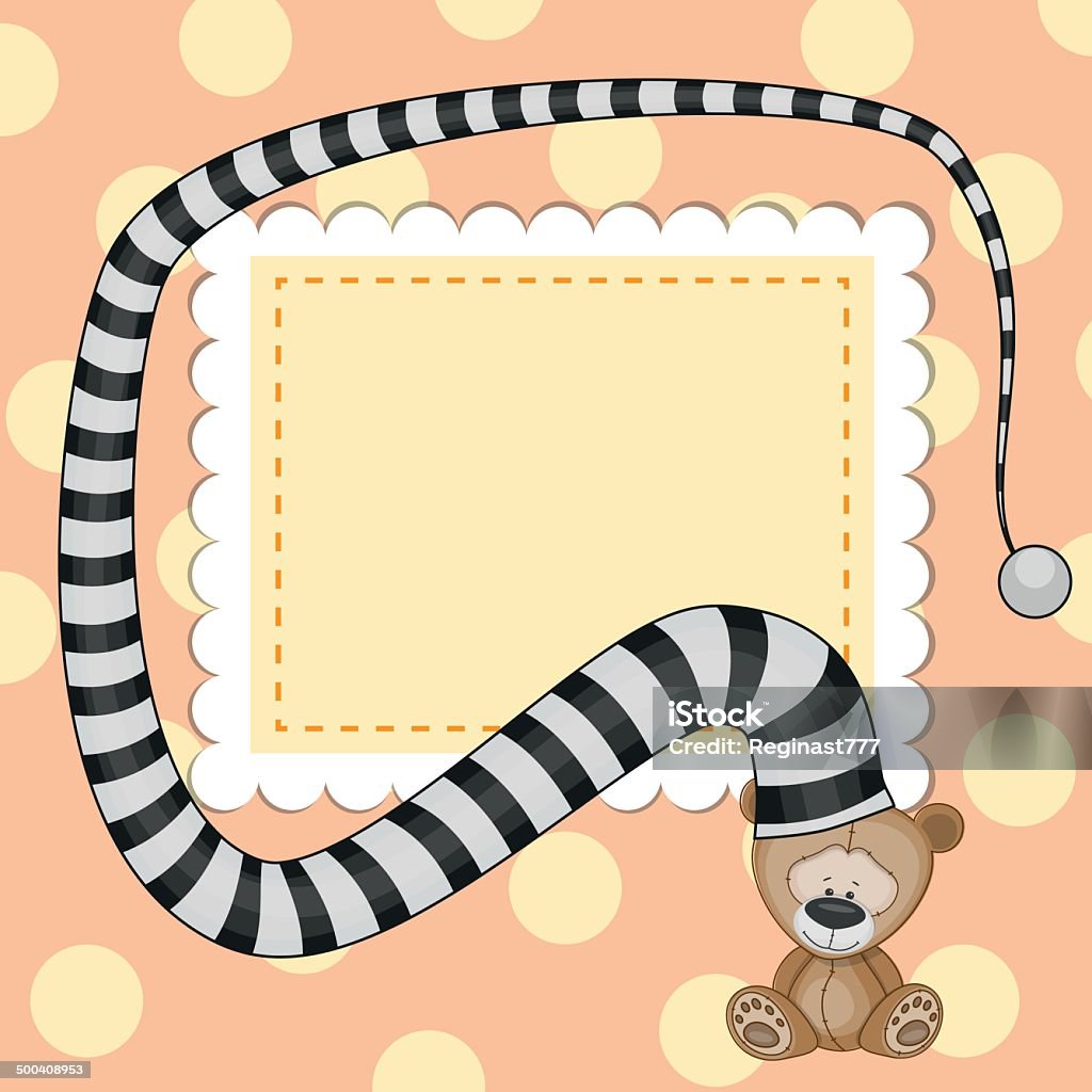 Bear in hat Greeting card with teddy bear in striped hat Animal stock vector