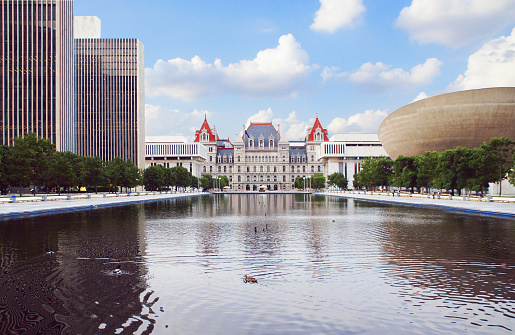 New York State Capitol and Empire State Plaza in Albany, New York state capital, USA
