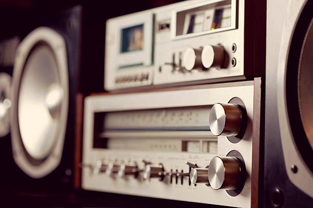 istock Vintage audio stereo rack cassette tape deck receiver and speaker 500424958