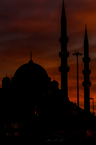 Suleymaniye Mosque at sunset. Istanbul with the silhouette of the Suleymanie mosque in the background;