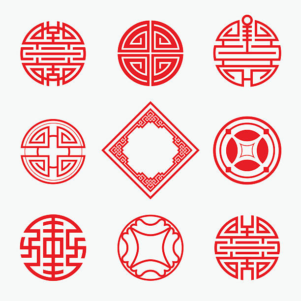 Set of Simply oriental art for Chinese new year ornament. Set of Simply oriental art (frame, border, knot ) for Chinese new year ornament. Vector Illustration. korean icon stock illustrations