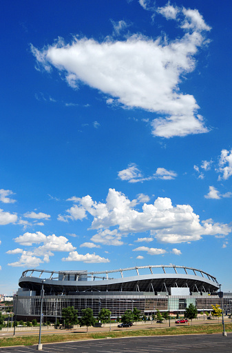 Denver, Colorado, USA - July 31, 2011: empty car park outside the Sports Authority Field at Mile High, no Broncos game for this day.