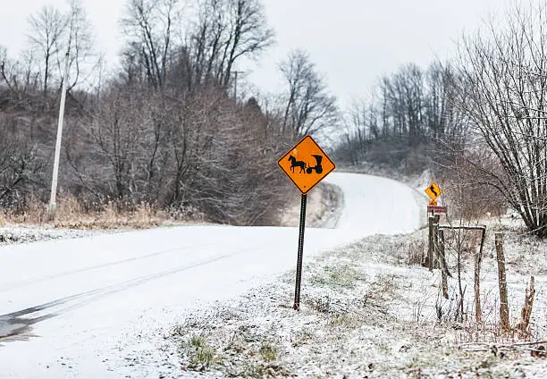 Photo of Amish Horse And Buggy Rural Winter Road Sign