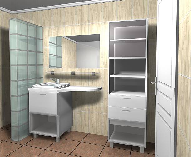 bagno, 3d illustrazione design di interni - bathroom cabinet door drawer foto e immagini stock