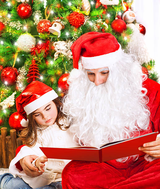 istock Little girl with Santa read book 500427932