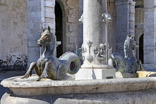 ASCOLI PICENO, ITALY - JUNE 02, 2014: Arringo Square is the oldest monumental square of the city of Ascoli Piceno. Near by: Fonzi palace, Arengo palace,