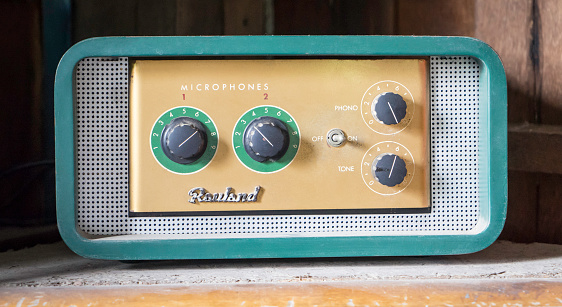 Suphanburi, Thailand - October 24, 2015: A vintage roland microphone pre-amplifier made by Roland.