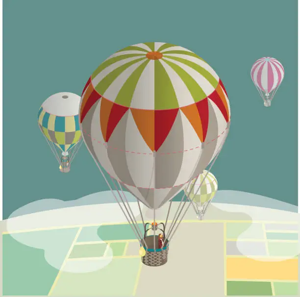 Vector illustration of balloons over fields