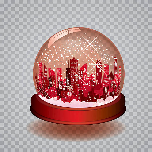 trans snow globe vector Christmas in the city with transparent editable red snow globe new years eve new york stock illustrations