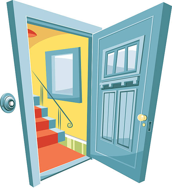 ilustrações de stock, clip art, desenhos animados e ícones de porta aberta - open front door