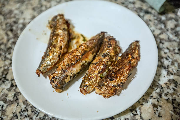 Grilled sardines on a plate