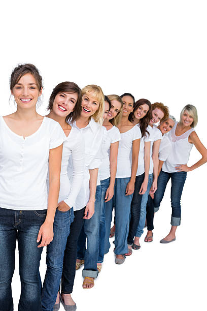 istock Casual models in a line looking at camera 500440235