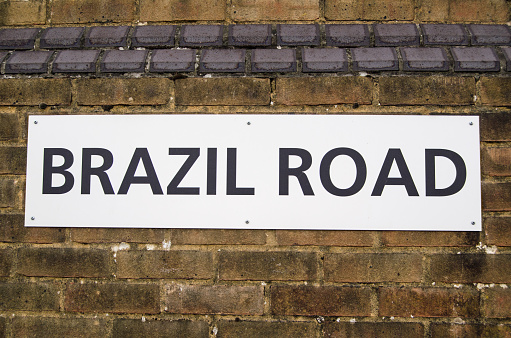 Sign on a wall in Southampton docks for Brazil Road.