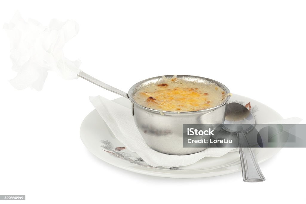 Julienne of chicken and mushrooms under baked cheese Appetizer Stock Photo