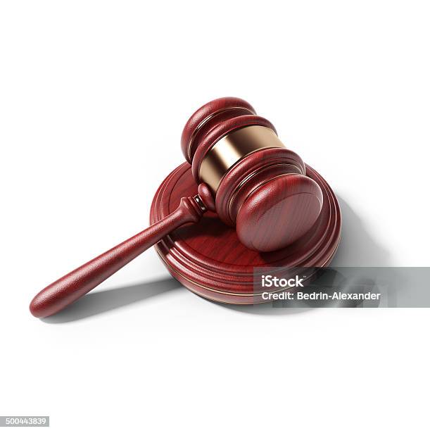 Wooden Hammer Law Concept 3d Icon Isolated Stock Photo - Download Image Now - White Background, Auction, Hammer