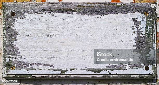 Old White Wooden Signboard Stock Photo - Download Image Now - Brick Wall, Color Image, Copy Space
