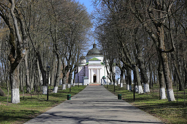 Nice alley  to church in Kachanivka museum, Ukraine