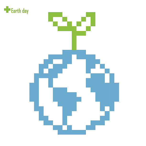 illustrations, cliparts, dessins animés et icônes de journée de la terre de pixels.  enregistrer la nature concept. - pollution planet sphere nature