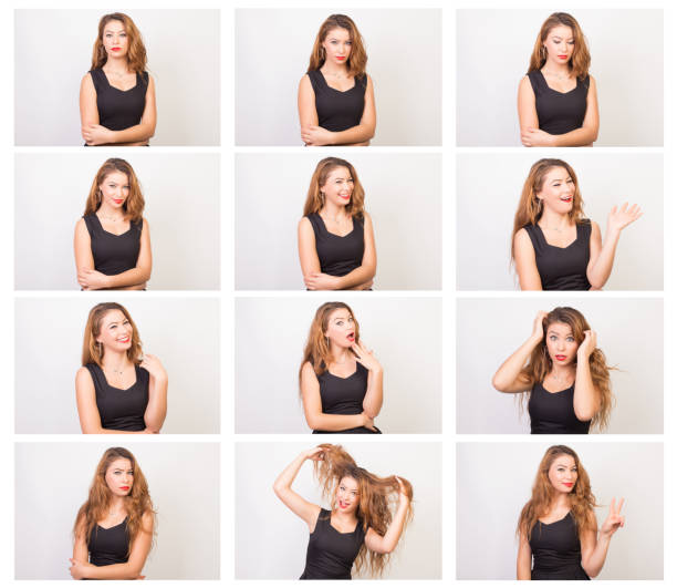 istock Young beautiful woman making 12 different expressions 500451848