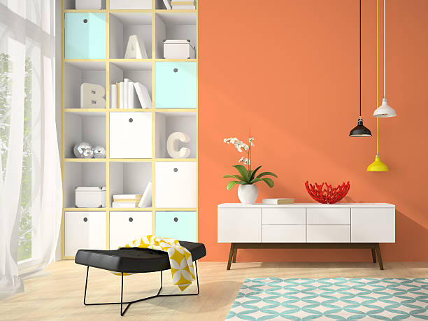 istock Interior of modern design room with red vase 3D rendering 500452424