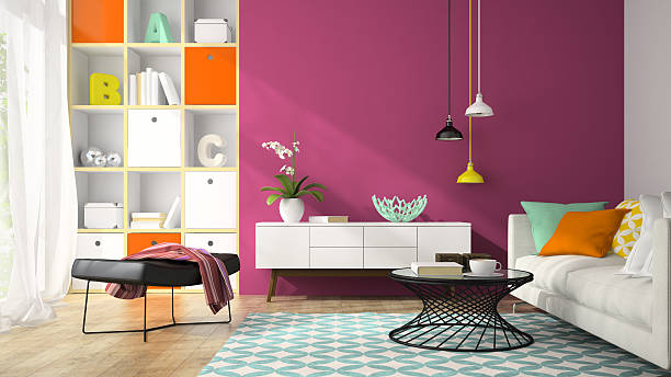 istock Interior of modern design room with purple wall 3D rendering 500452500