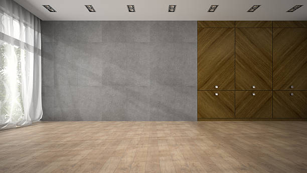 istock Empty modern design room with wooden closet 3D rendering 500452876