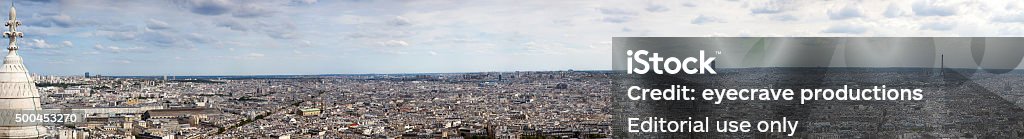 Panorama of Paris France from the Basilica of Sacre-Coeur Montmartre Paris, France, August 11. 2015: Montmartre view - Panorama of Paris France from the Basilica of Sacre-Coeur from Mozart Capital window with a broad view of the city of Paris Montmartre Stock Photo