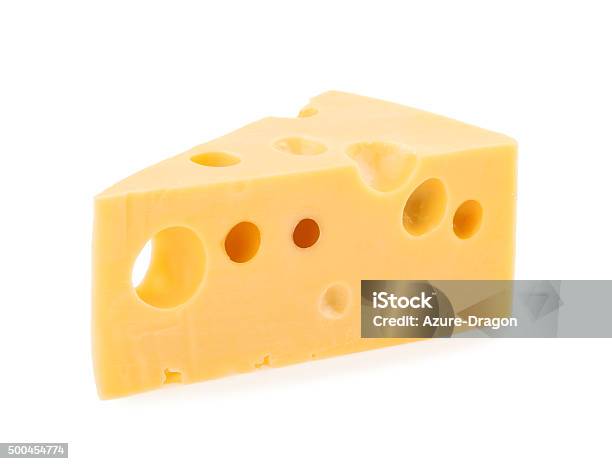 Piece Of Cheese Isolated Stock Photo - Download Image Now - Cheese, Cut Out, Swiss Cheese