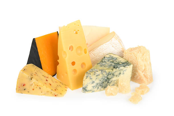 Various types of cheese isolated on white