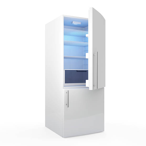 istock Modern refrigerator with opened door isolated on white background 500455949