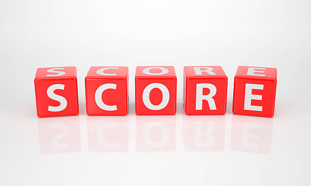 Score out of red Letter Dices stock photo