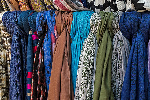 istock Colored scarves of various materials 500457980