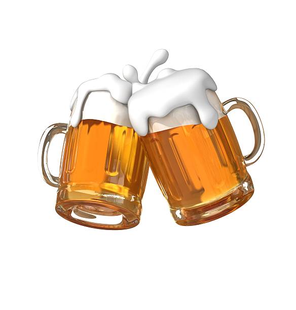 Pair of beer glasses making a toast stock photo