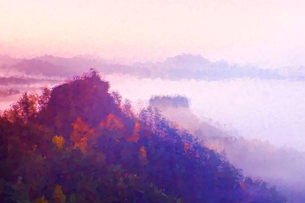 istock Watercolor paint effect. Hill with hut  in magical darkness. 500460056