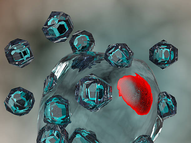 quantum pois nanoparticles entrant dans une cellule du corps - nanoparticule photos et images de collection