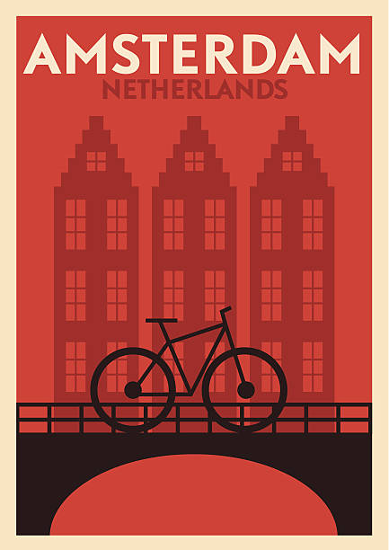 illustrazioni stock, clip art, cartoni animati e icone di tendenza di tipografici poster design città di amsterdam - amsterdam