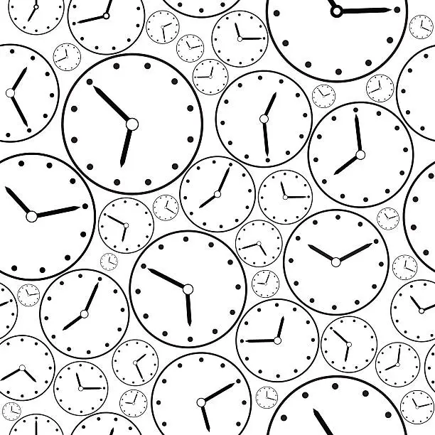 Vector illustration of Seamless black-and-white clock pattern for background. Vector