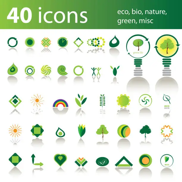 Vector illustration of Forty Icons: Eco, Bio, Nature, Green, Misc