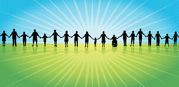 Teamwork, Community, Holding Hands Background Teamwork, Community, Holding Hands Background. Tight graphic silhouette background of a line of people holding hands. Check out my “Holding Hands” light box for more. line of people holding hands stock illustrations