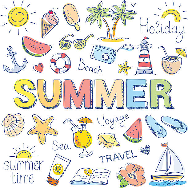 summer - sign nautical vessel sailboat shape stock illustrations