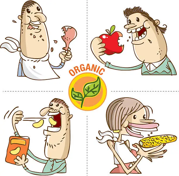 Vector illustration of organic food eaters vector